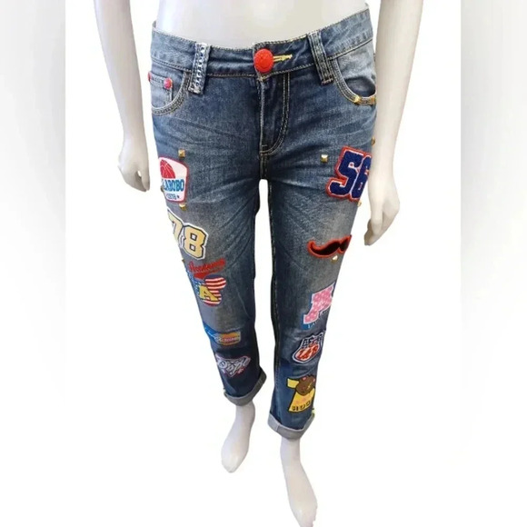 Lala Bobo EUC Low Rise Skinny Graphic Jeans  Size 25 - Picture 2 of 13